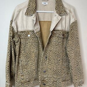 Easel Tan and Black Animal Print Jean Jacket
